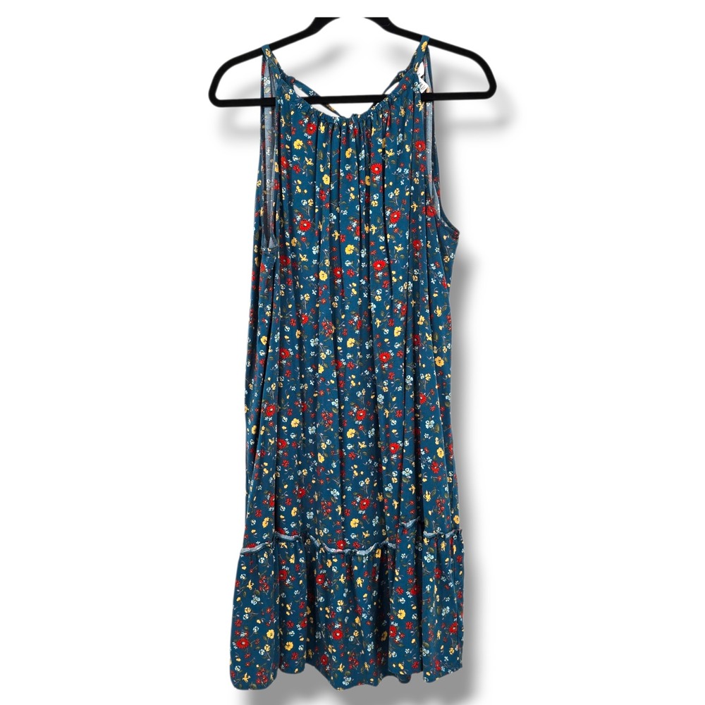 Time and Tru Floral Mini Dress - Blue with Red and Yellow Accents